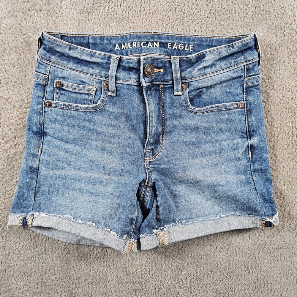 American Eagle Ne(x)t Level Stretch Denim‎ Shorts Blue Distressed Women 00